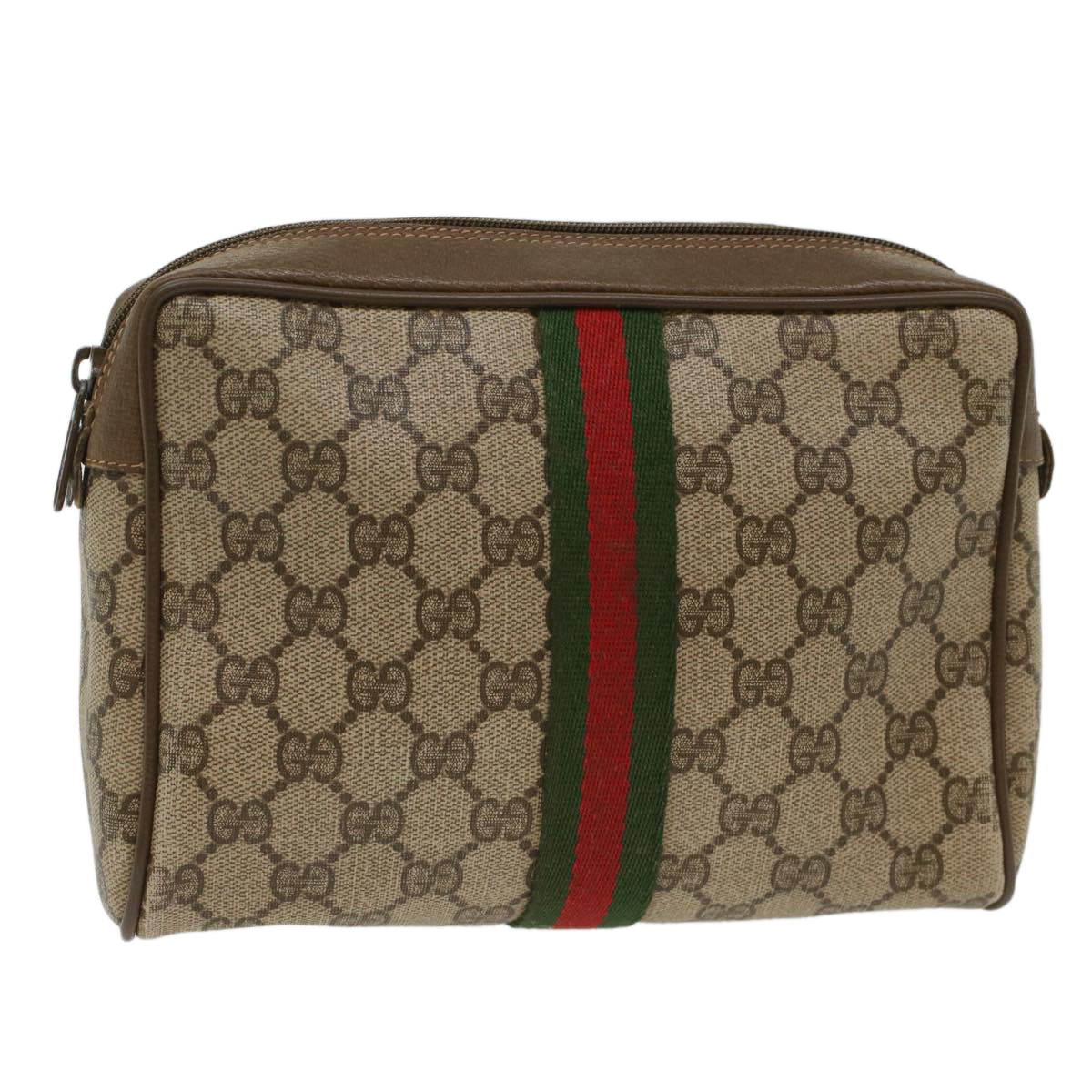 GUCCI GG Canvas Web Sherry Line Clutch Bag Beige Red Green 89.01.012 yk8202