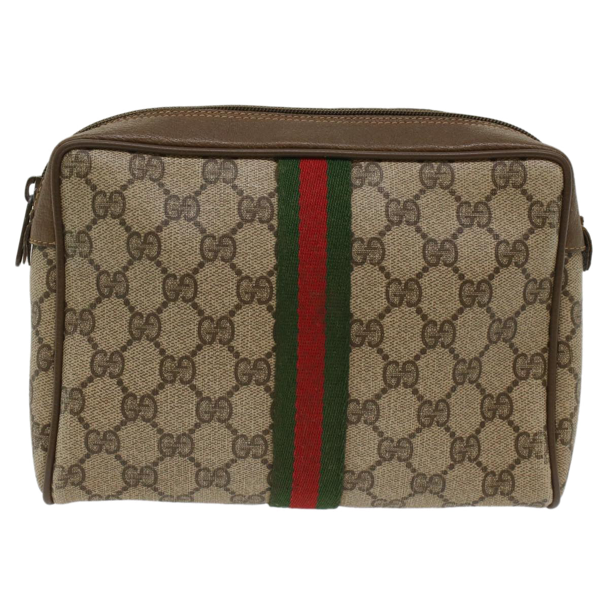 GUCCI GG Canvas Web Sherry Line Clutch Bag Beige Red Green 89.01.012 yk8202