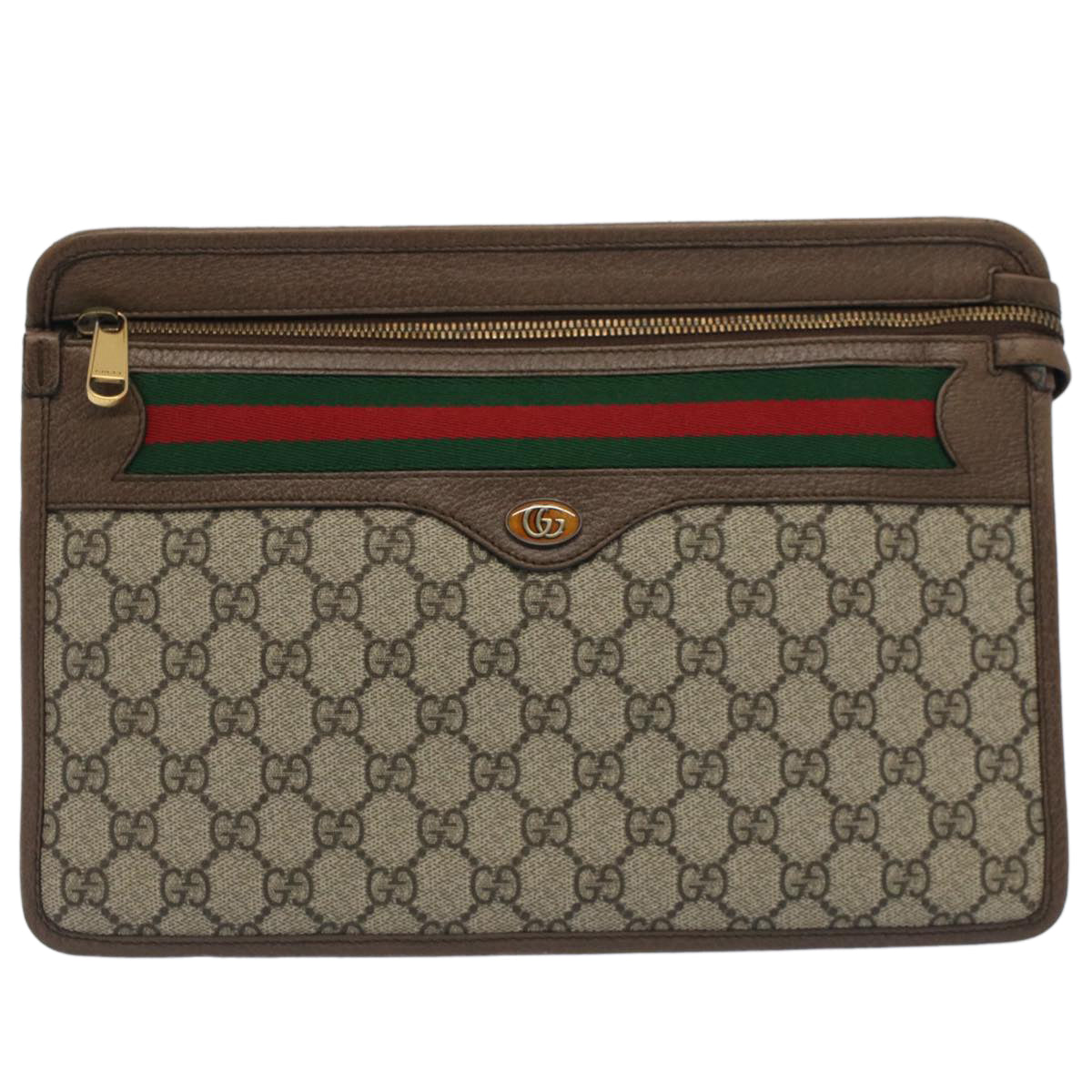 GUCCI GG Canvas Web Sherry Line Clutch Bag Beige Red Green 597619 yk8206