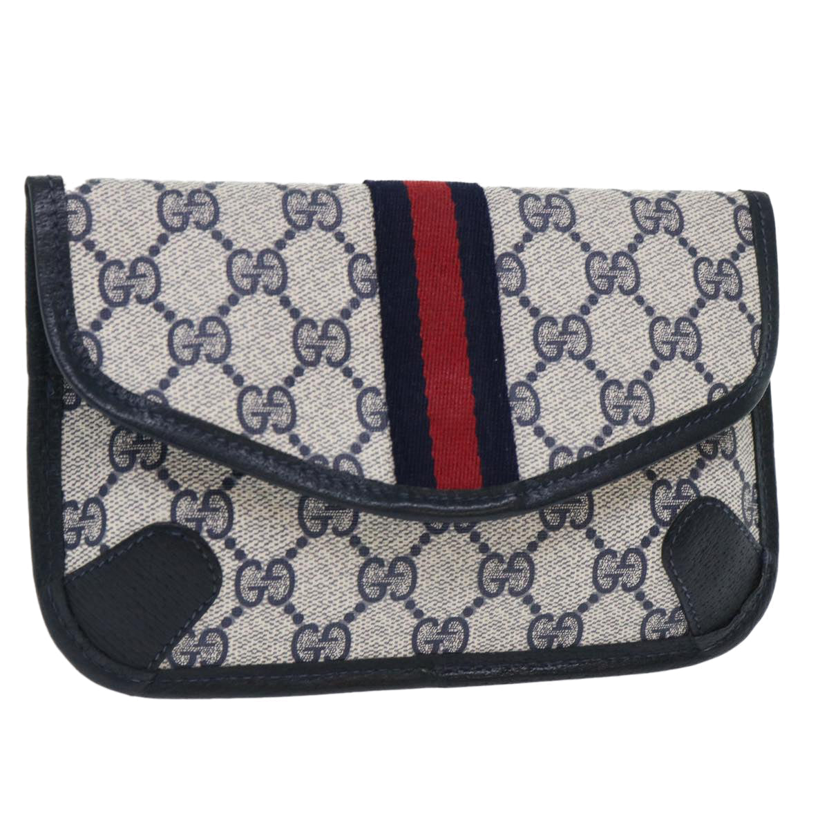 GUCCI GG Canvas Sherry Line Pouch PVC Leather Gray Red Navy yk8209