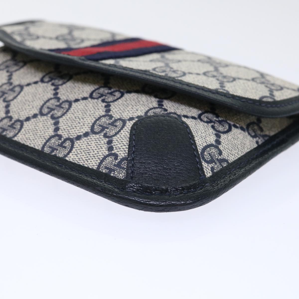 GUCCI GG Canvas Sherry Line Pouch PVC Leather Gray Red Navy yk8209