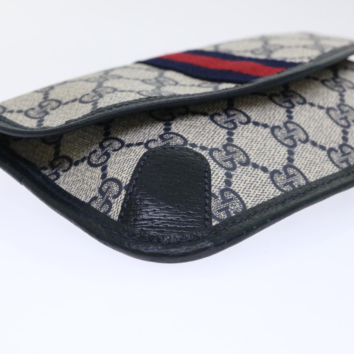 GUCCI GG Canvas Sherry Line Pouch PVC Leather Gray Red Navy yk8209