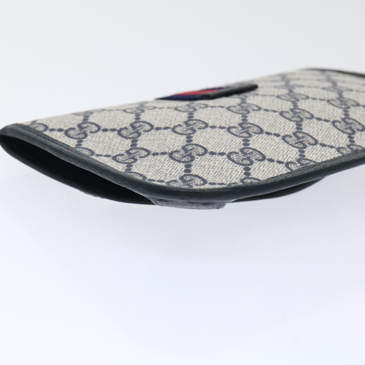 GUCCI GG Canvas Sherry Line Pouch PVC Leather Gray Red Navy yk8209