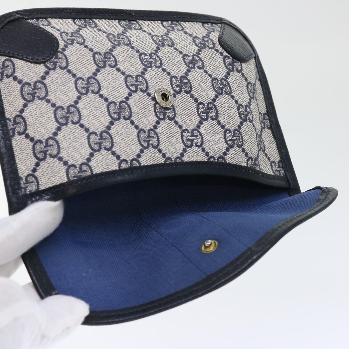 GUCCI GG Canvas Sherry Line Pouch PVC Leather Gray Red Navy yk8209