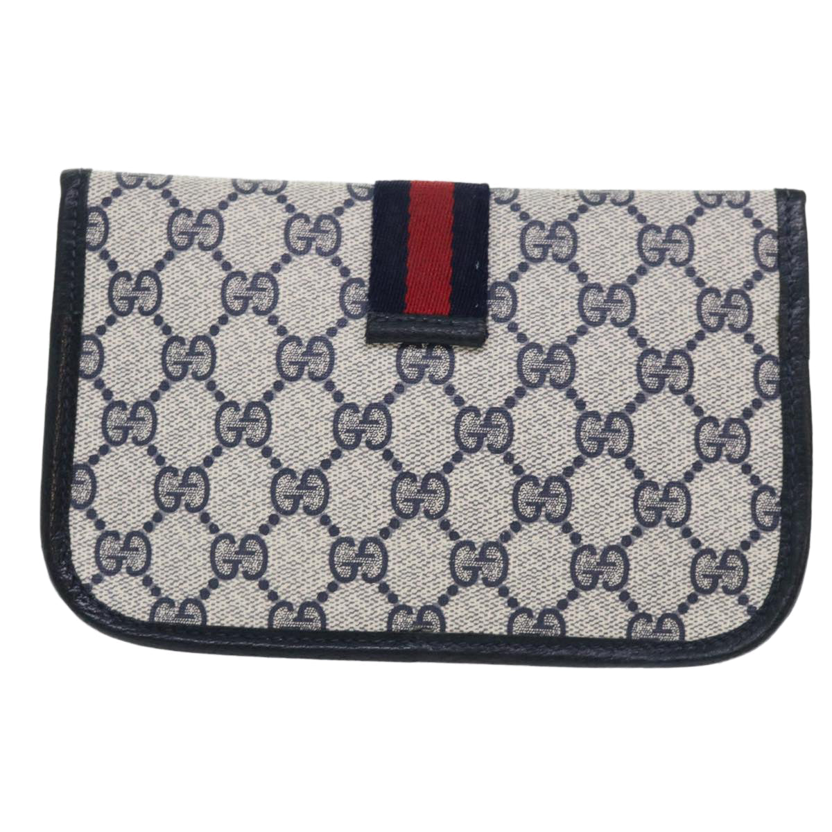 GUCCI GG Canvas Sherry Line Pouch PVC Leather Gray Red Navy yk8209