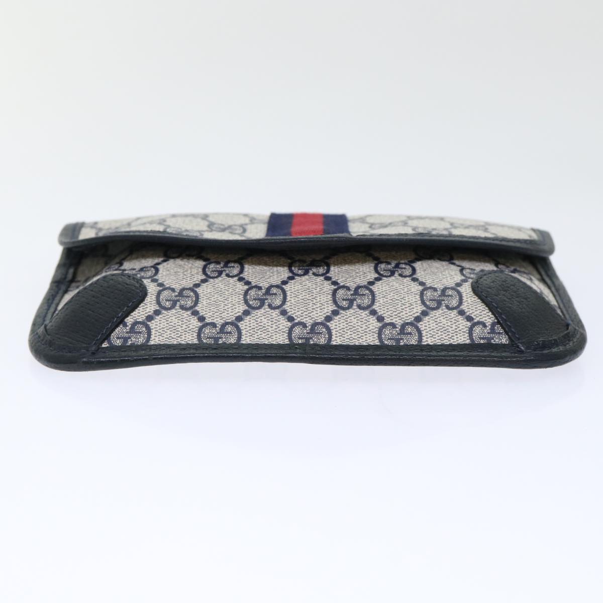GUCCI GG Canvas Sherry Line Pouch PVC Leather Gray Red Navy yk8209