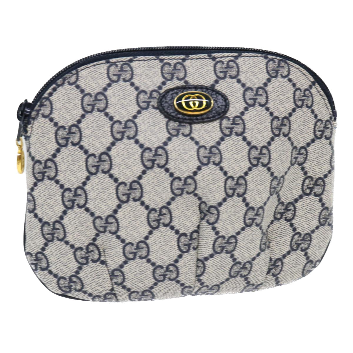GUCCI GG Canvas Pouch PVC Leather Gray Navy yk8214