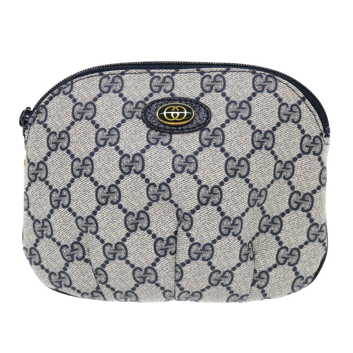 GUCCI GG Canvas Pouch PVC Leather Gray Navy yk8214
