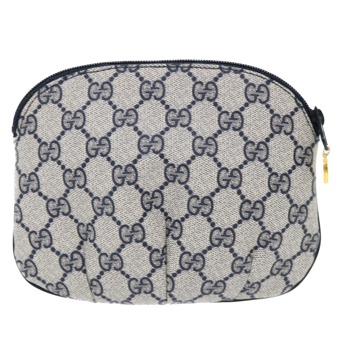 GUCCI GG Canvas Pouch PVC Leather Gray Navy yk8214