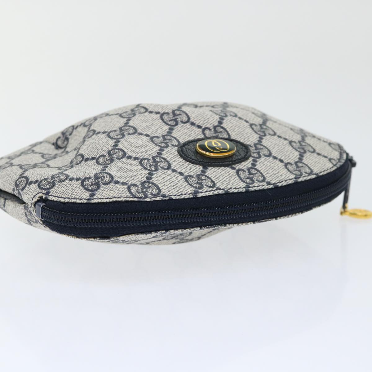 GUCCI GG Canvas Pouch PVC Leather Gray Navy yk8214