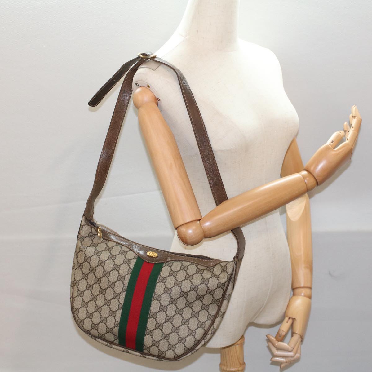 GUCCI GG Canvas Web Sherry Line Shoulder Bag Beige Red Green yk8220