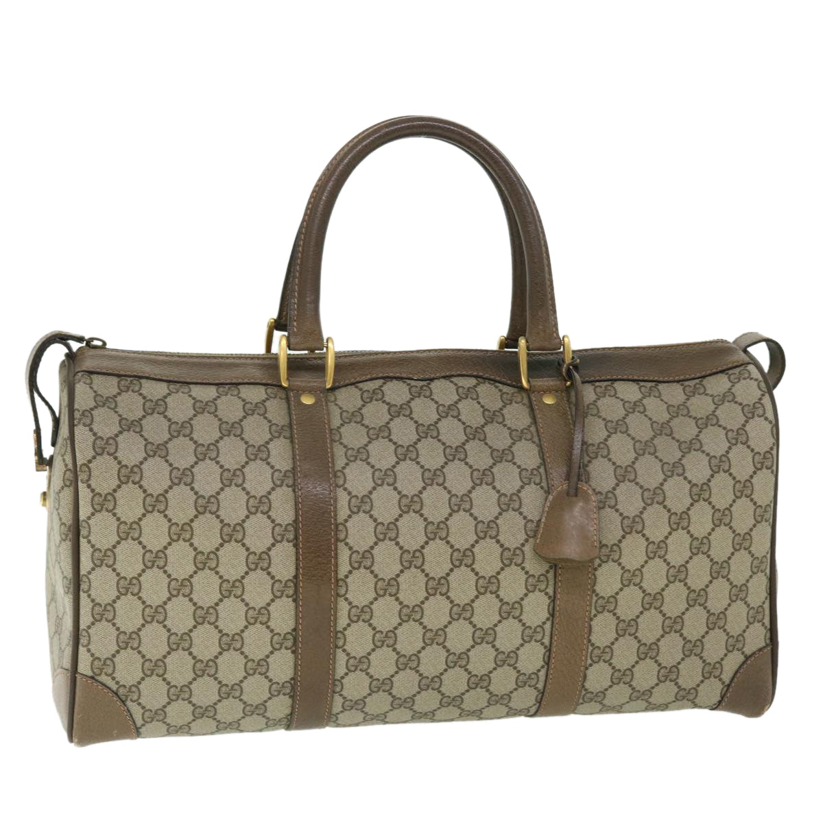 GUCCI GG Canvas Boston Bag Vintage PVC Leather Beige yk8223