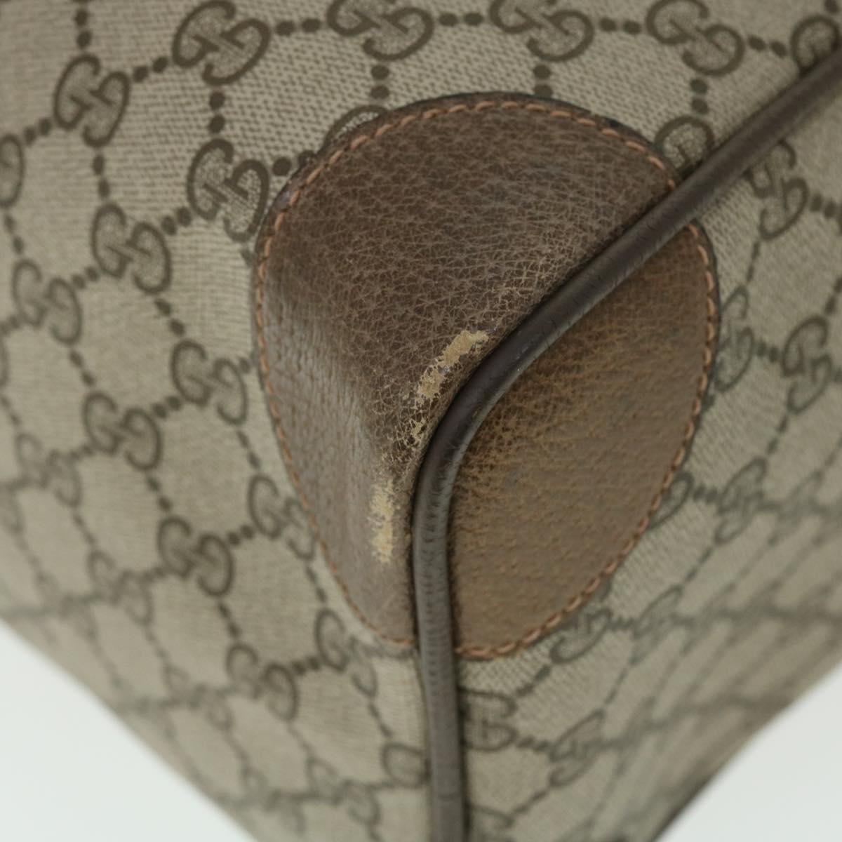 GUCCI GG Canvas Boston Bag Vintage PVC Leather Beige yk8223