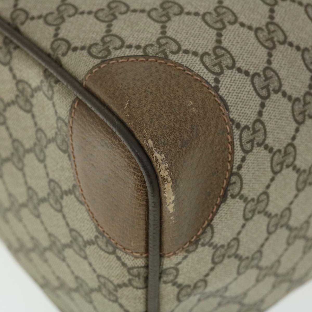 GUCCI GG Canvas Boston Bag Vintage PVC Leather Beige yk8223