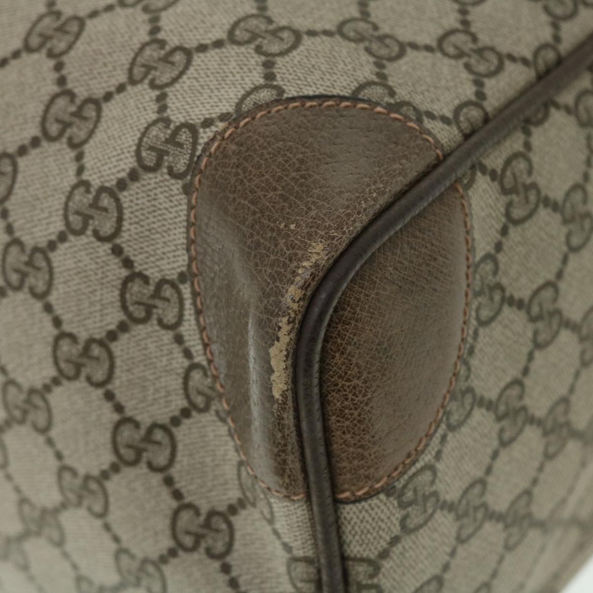 GUCCI GG Canvas Boston Bag Vintage PVC Leather Beige yk8223