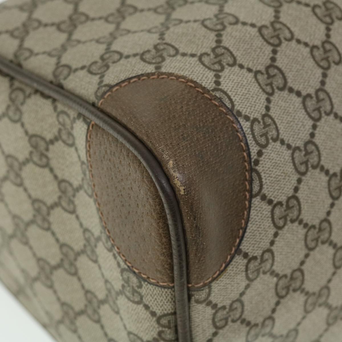 GUCCI GG Canvas Boston Bag Vintage PVC Leather Beige yk8223