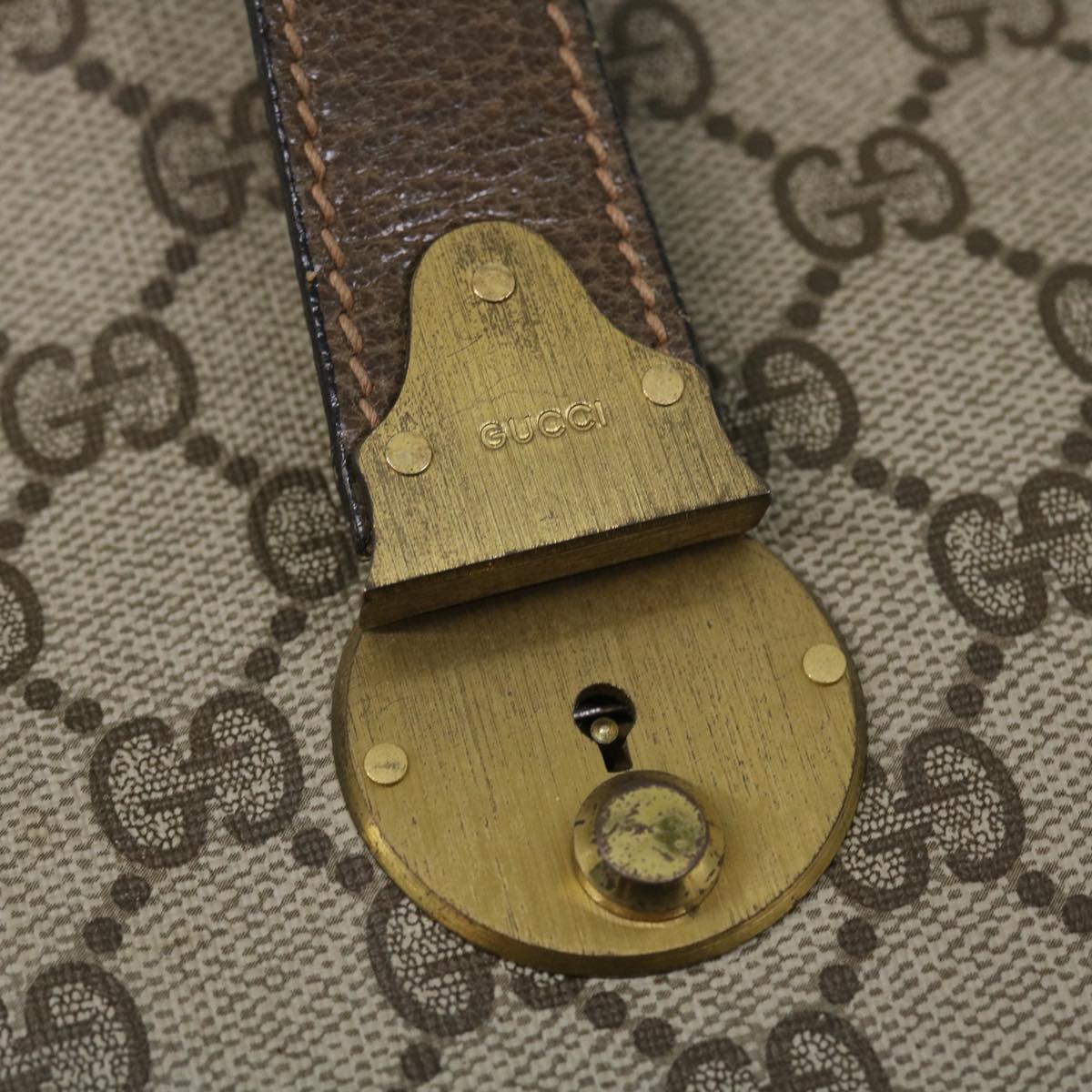GUCCI GG Canvas Boston Bag Vintage PVC Leather Beige yk8223