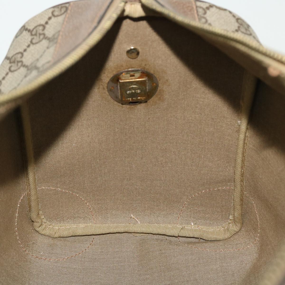GUCCI GG Canvas Boston Bag Vintage PVC Leather Beige yk8223
