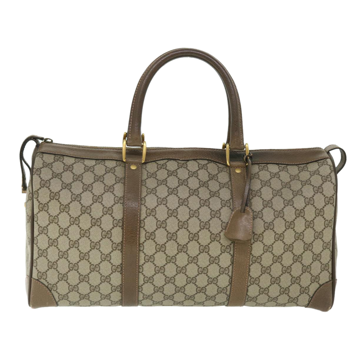 GUCCI GG Canvas Boston Bag Vintage PVC Leather Beige yk8223