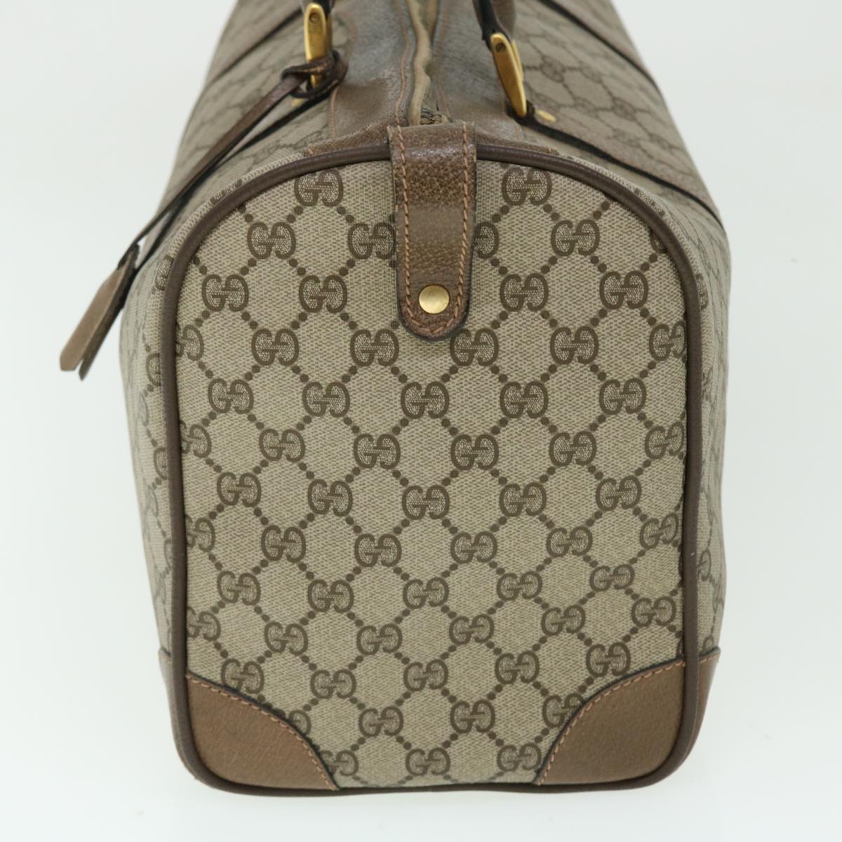 GUCCI GG Canvas Boston Bag Vintage PVC Leather Beige yk8223