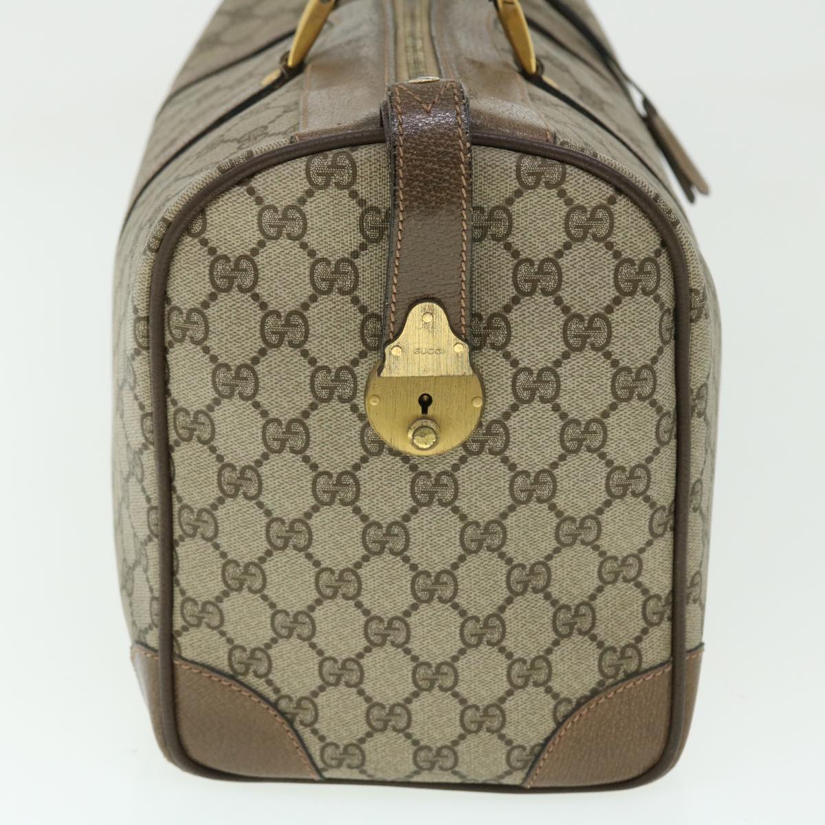 GUCCI GG Canvas Boston Bag Vintage PVC Leather Beige yk8223
