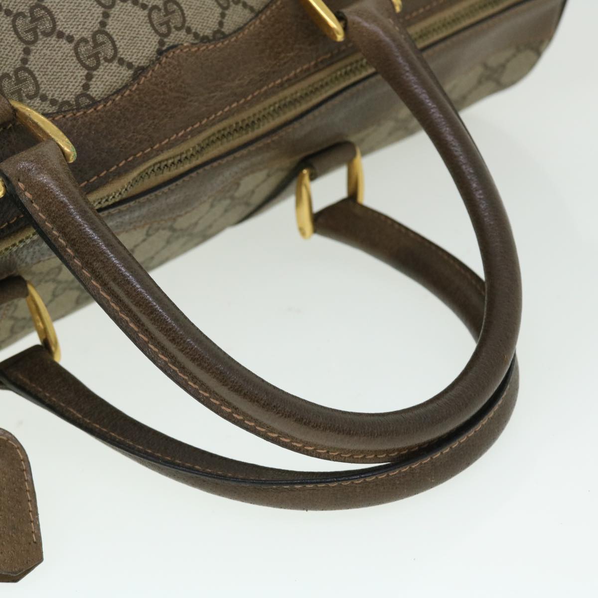 GUCCI GG Canvas Boston Bag Vintage PVC Leather Beige yk8223