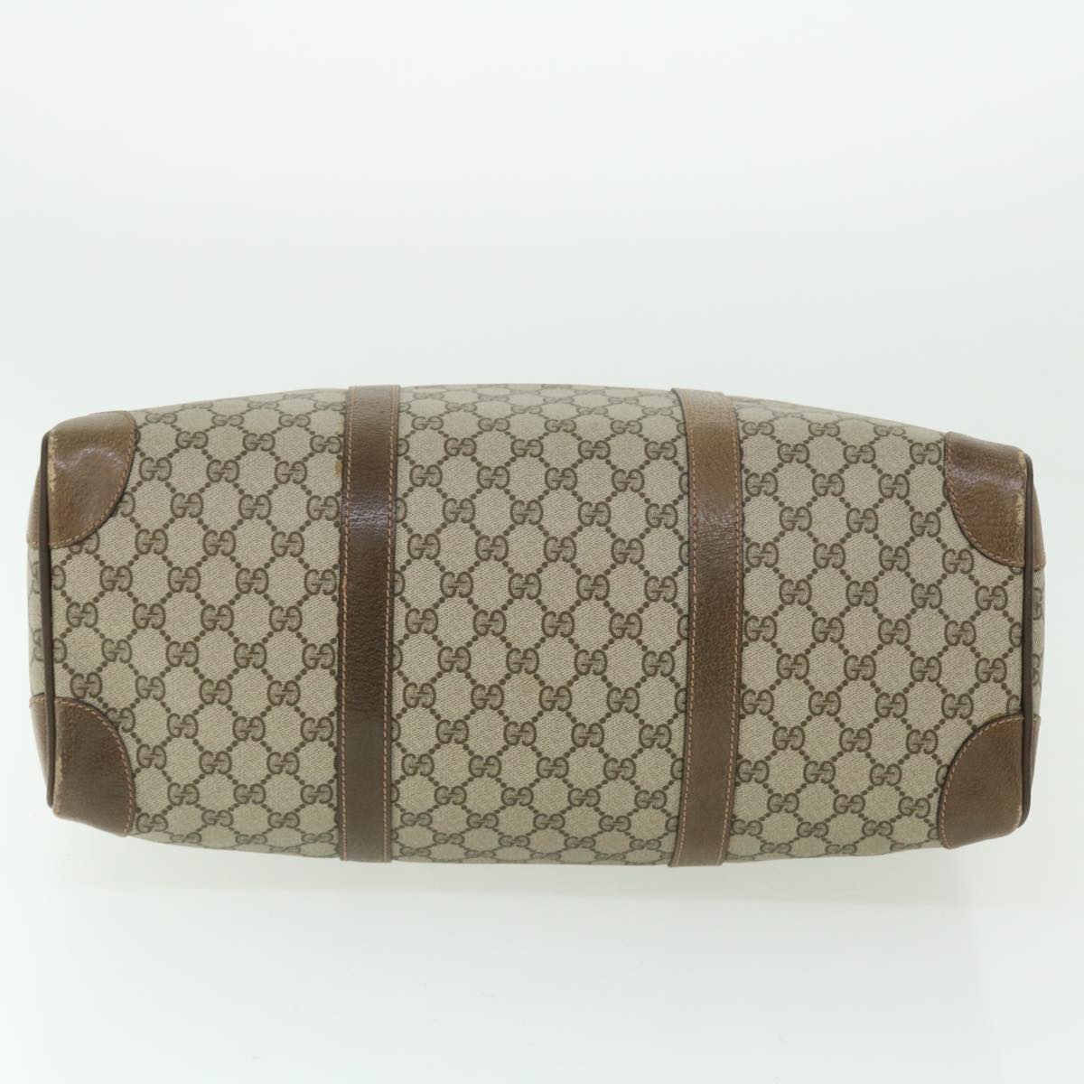 GUCCI GG Canvas Boston Bag Vintage PVC Leather Beige yk8223