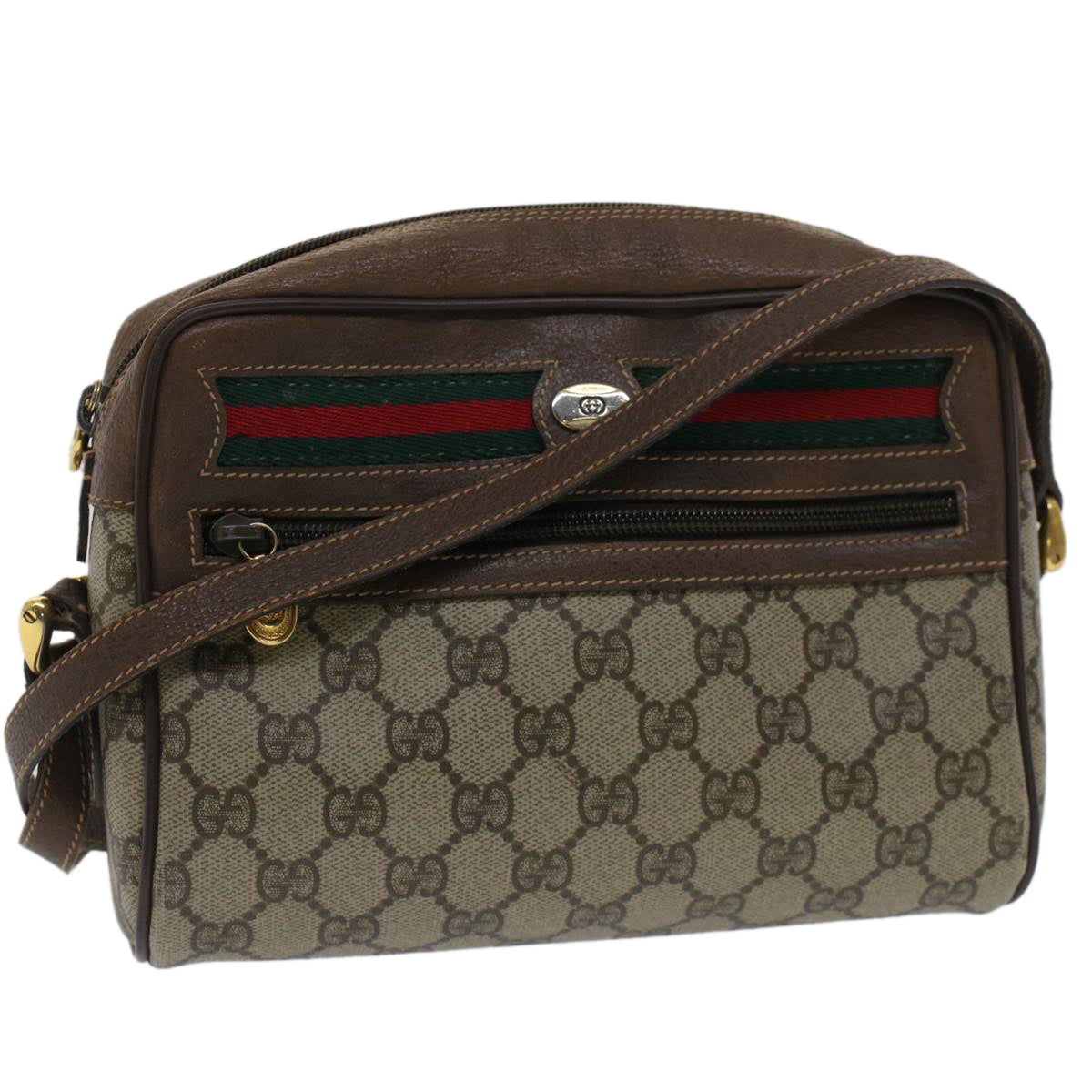 GUCCI GG Canvas Web Sherry Line Shoulder Bag Beige Red Green yk8226
