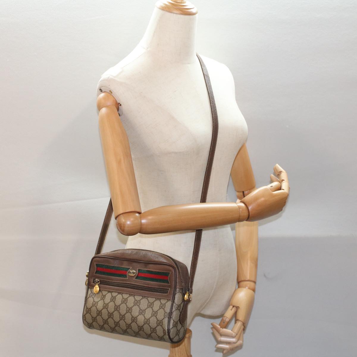 GUCCI GG Canvas Web Sherry Line Shoulder Bag Beige Red Green yk8226