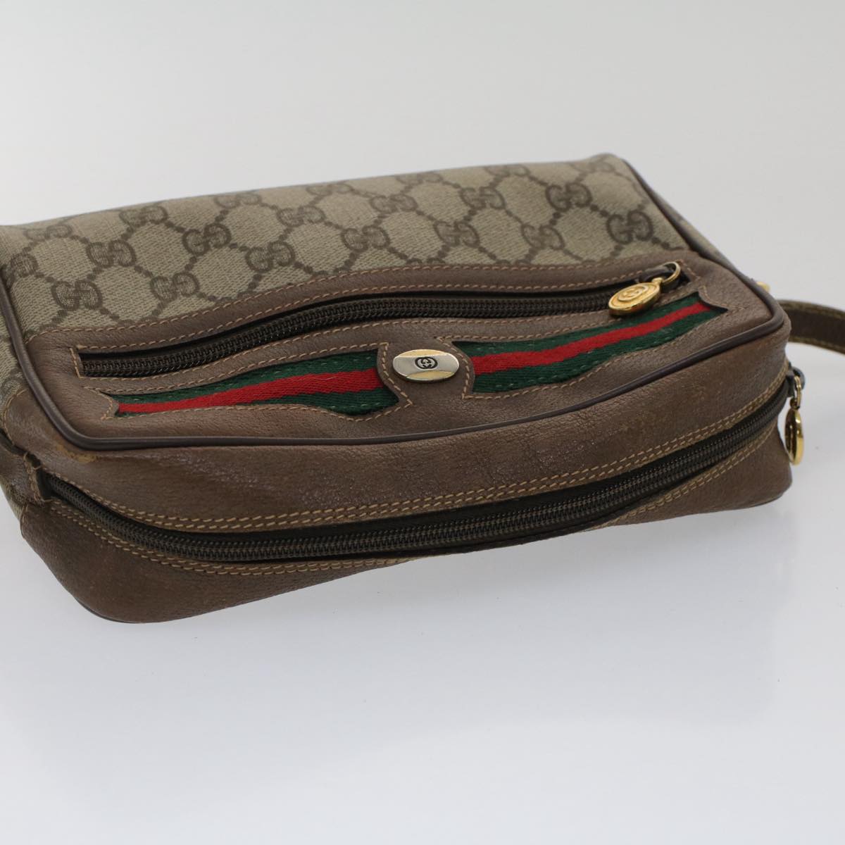 GUCCI GG Canvas Web Sherry Line Shoulder Bag Beige Red Green yk8226