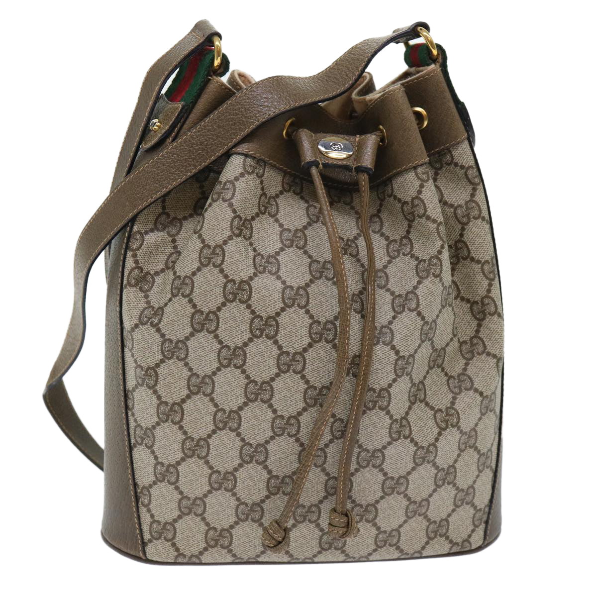 GUCCI GG Canvas Web Sherry Line Shoulder Bag Beige Green 41.02.034 yk8237
