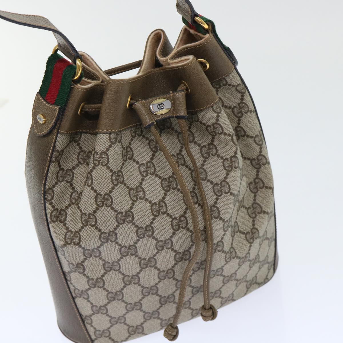 GUCCI GG Canvas Web Sherry Line Shoulder Bag Beige Green 41.02.034 yk8237