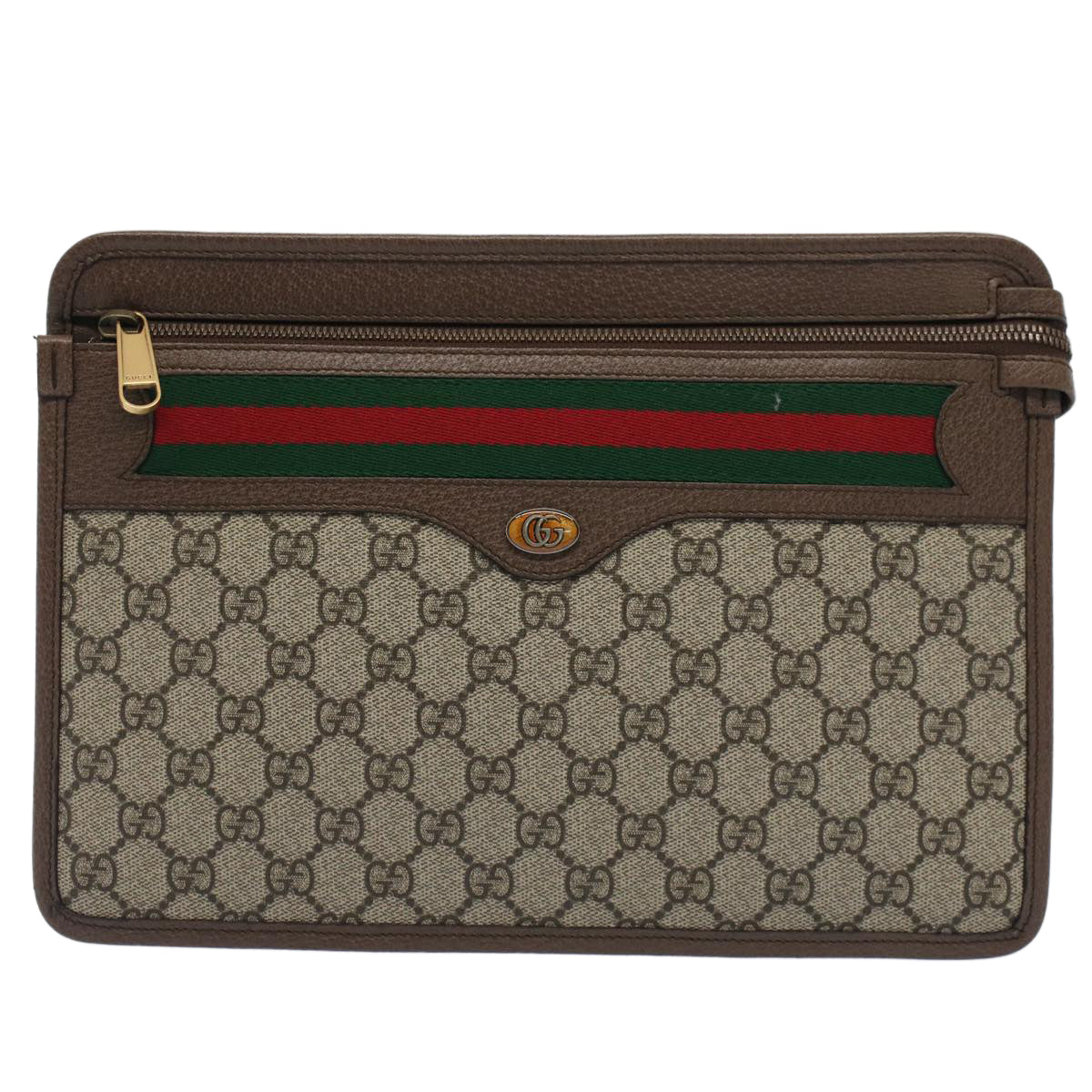 GUCCI GG Canvas Web Sherry Line Clutch Bag Beige Red Green 597619 yk8242