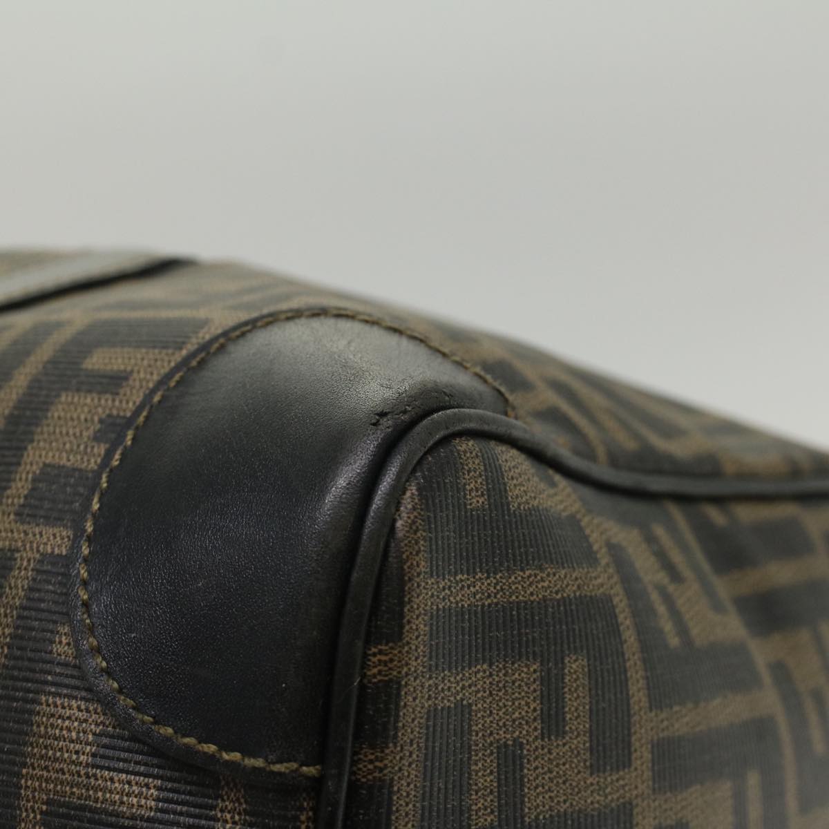 FENDI Zucca Canvas Boston Bag Leather Black Brown yk8249
