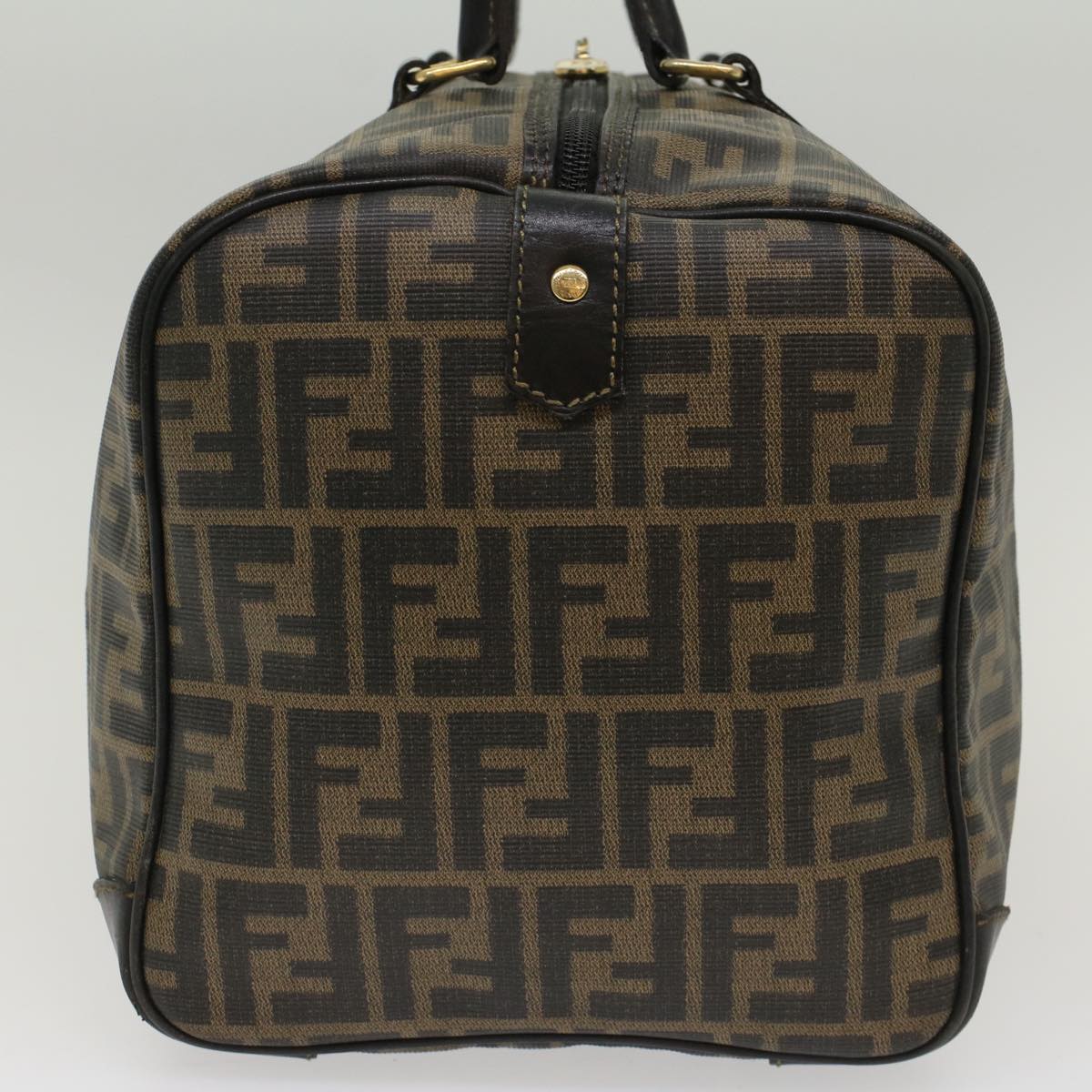 FENDI Zucca Canvas Boston Bag Leather Black Brown yk8249