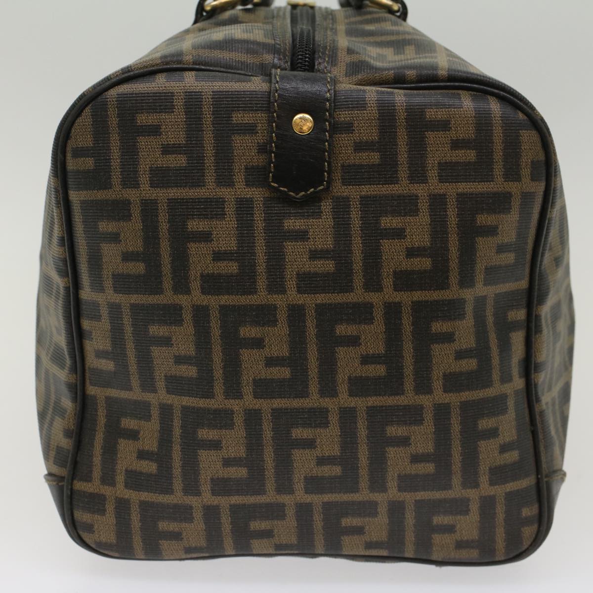 FENDI Zucca Canvas Boston Bag Leather Black Brown yk8249