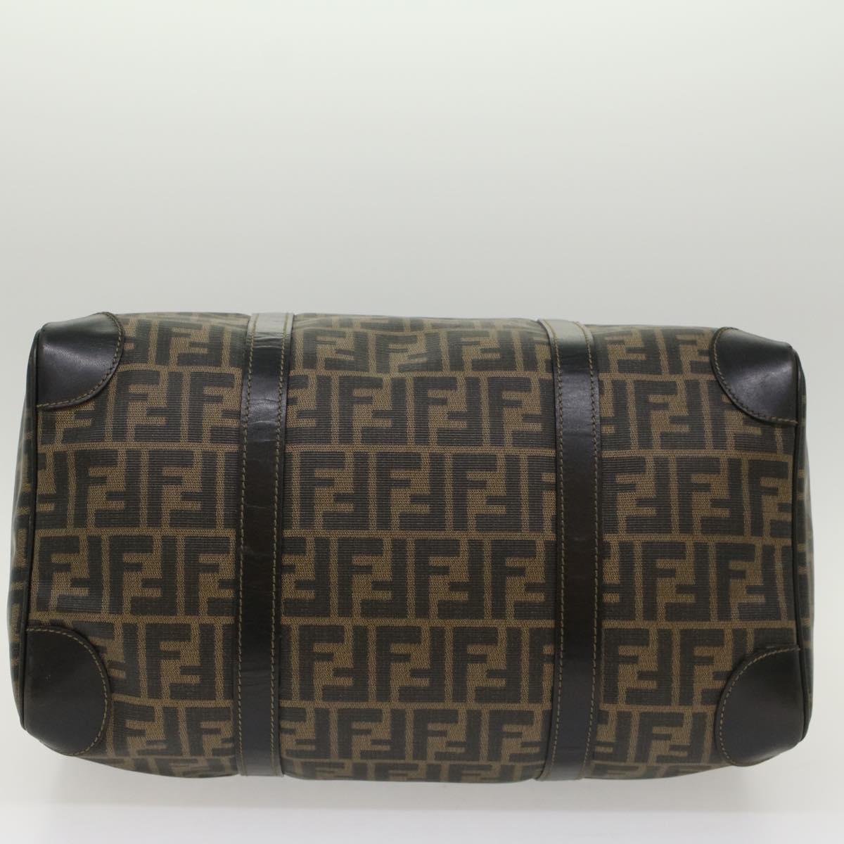 FENDI Zucca Canvas Boston Bag Leather Black Brown yk8249