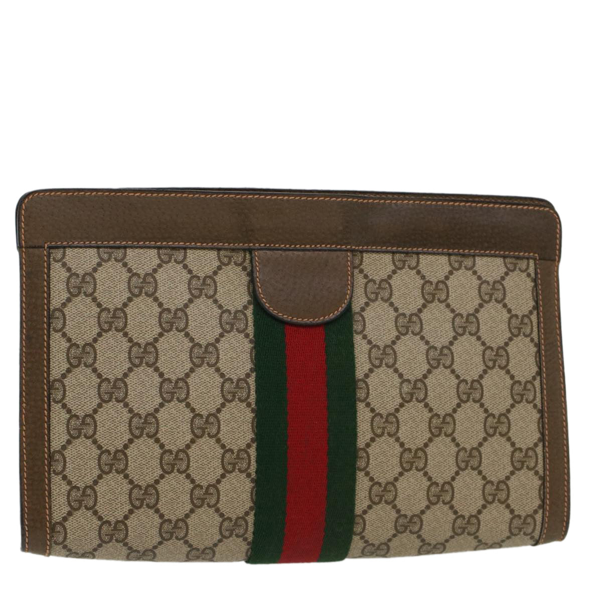 GUCCI GG Canvas Web Sherry Line Clutch Bag Beige Red Green 89.01.002 yk8254