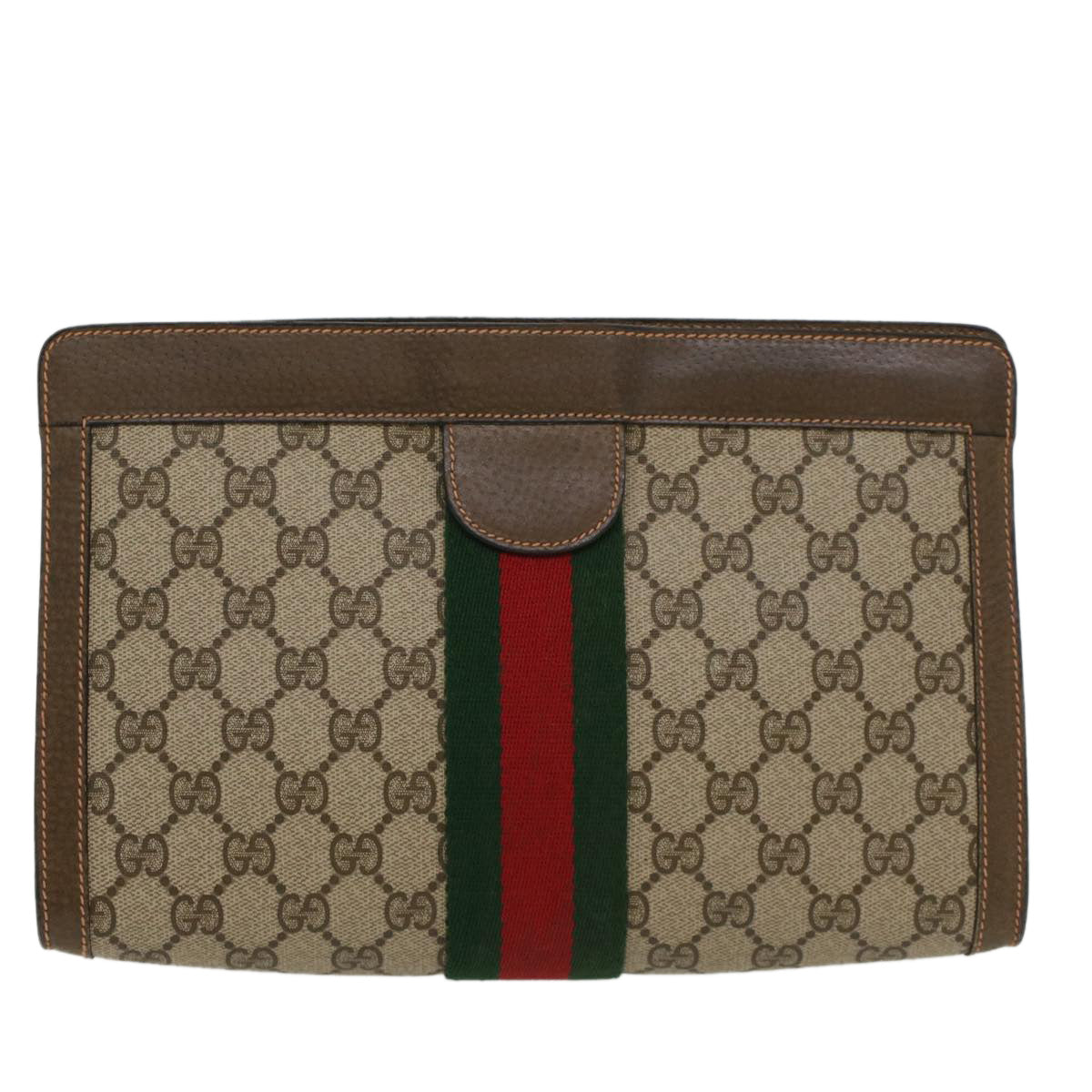 GUCCI GG Canvas Web Sherry Line Clutch Bag Beige Red Green 89.01.002 yk8254