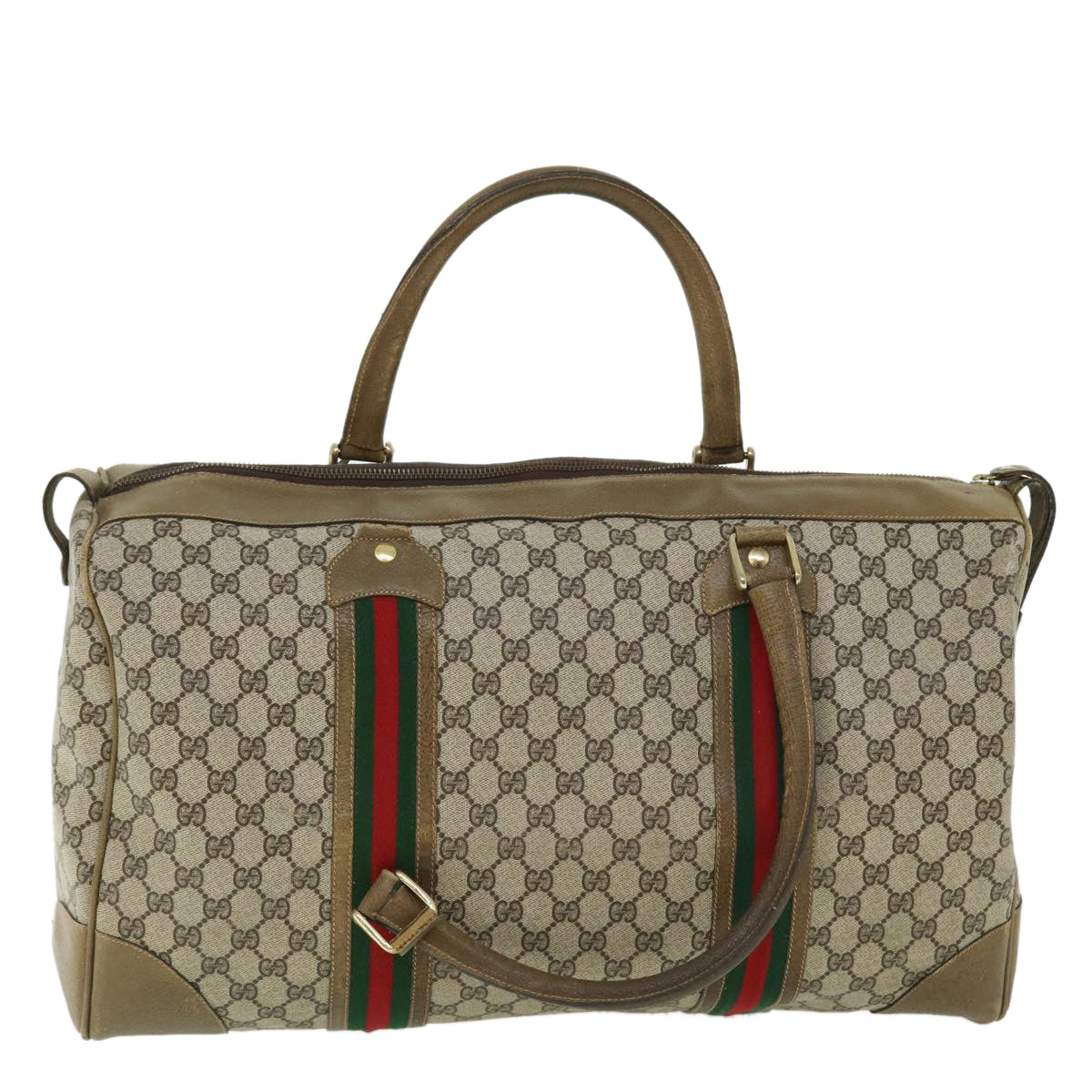 GUCCI GG Canvas Web Sherry Line Boston Bag Red Beige Green yk8255