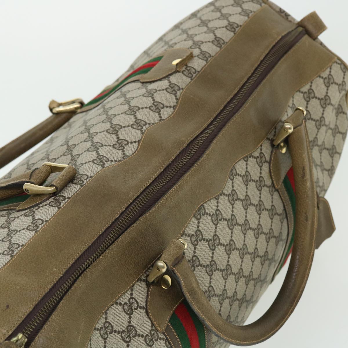 GUCCI GG Canvas Web Sherry Line Boston Bag Red Beige Green yk8255