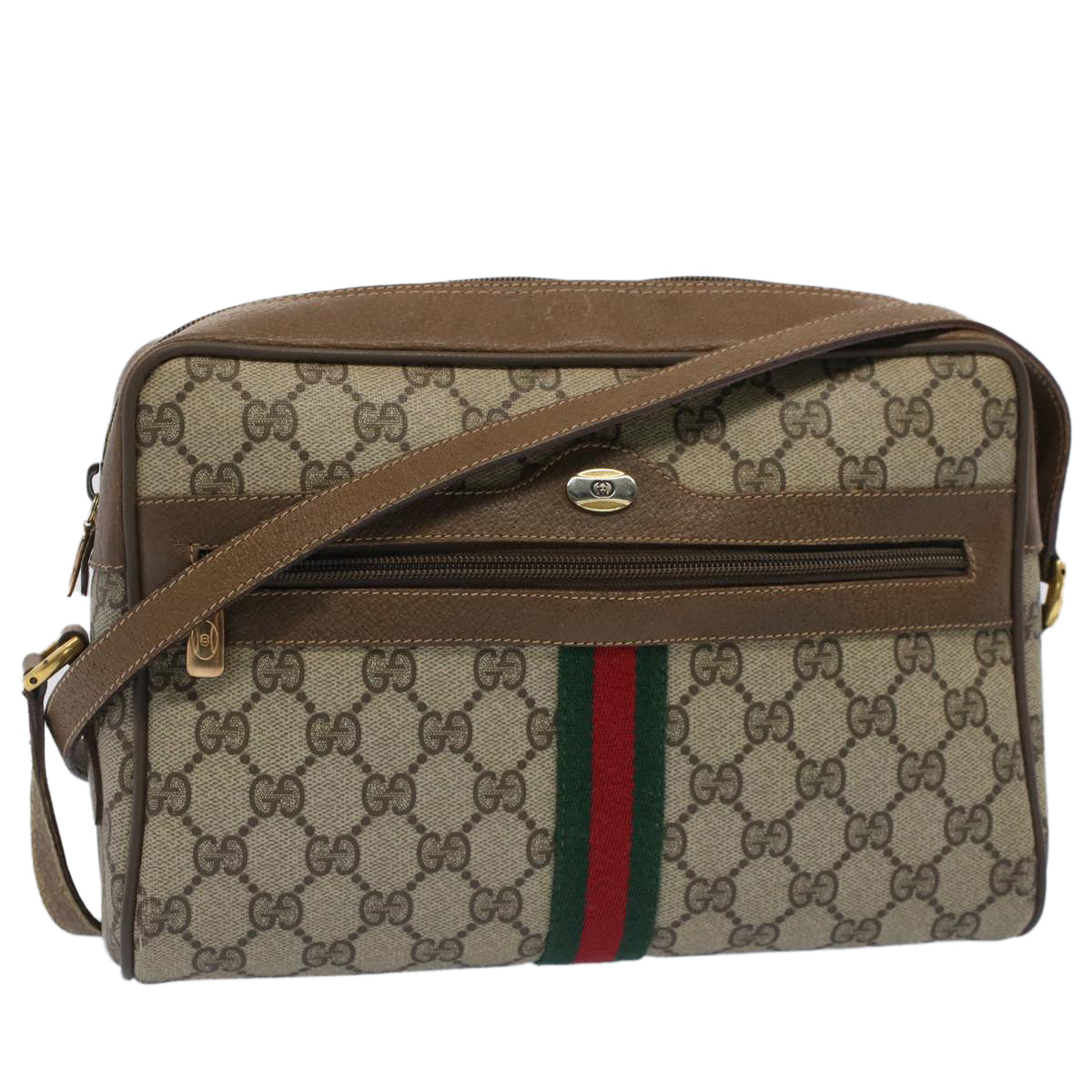 GUCCI GG Canvas Web Sherry Line Shoulder Bag Beige Red 56.02.005 yk8261