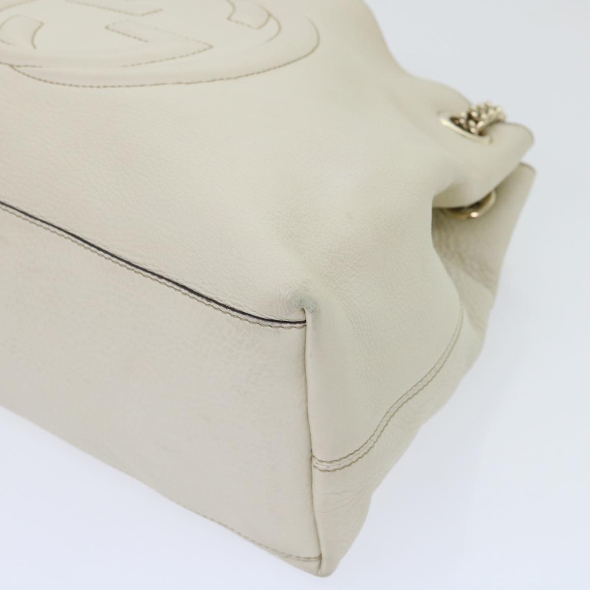 GUCCI Soho Chain Shoulder Bag Leather White 308982 yk8266