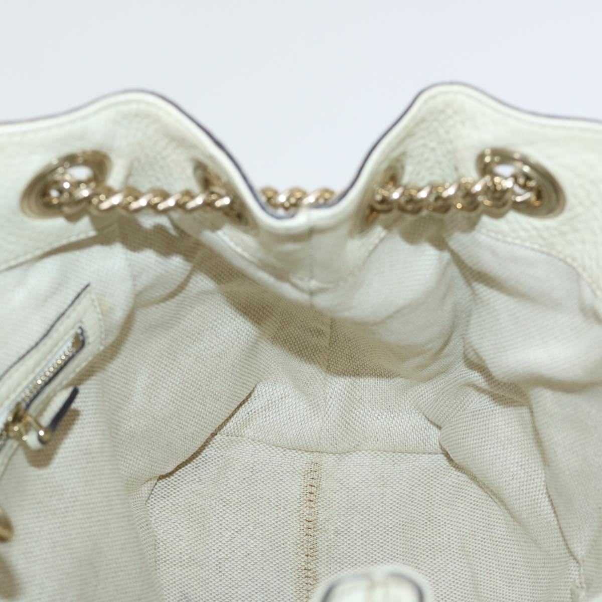 GUCCI Soho Chain Shoulder Bag Leather White 308982 yk8266