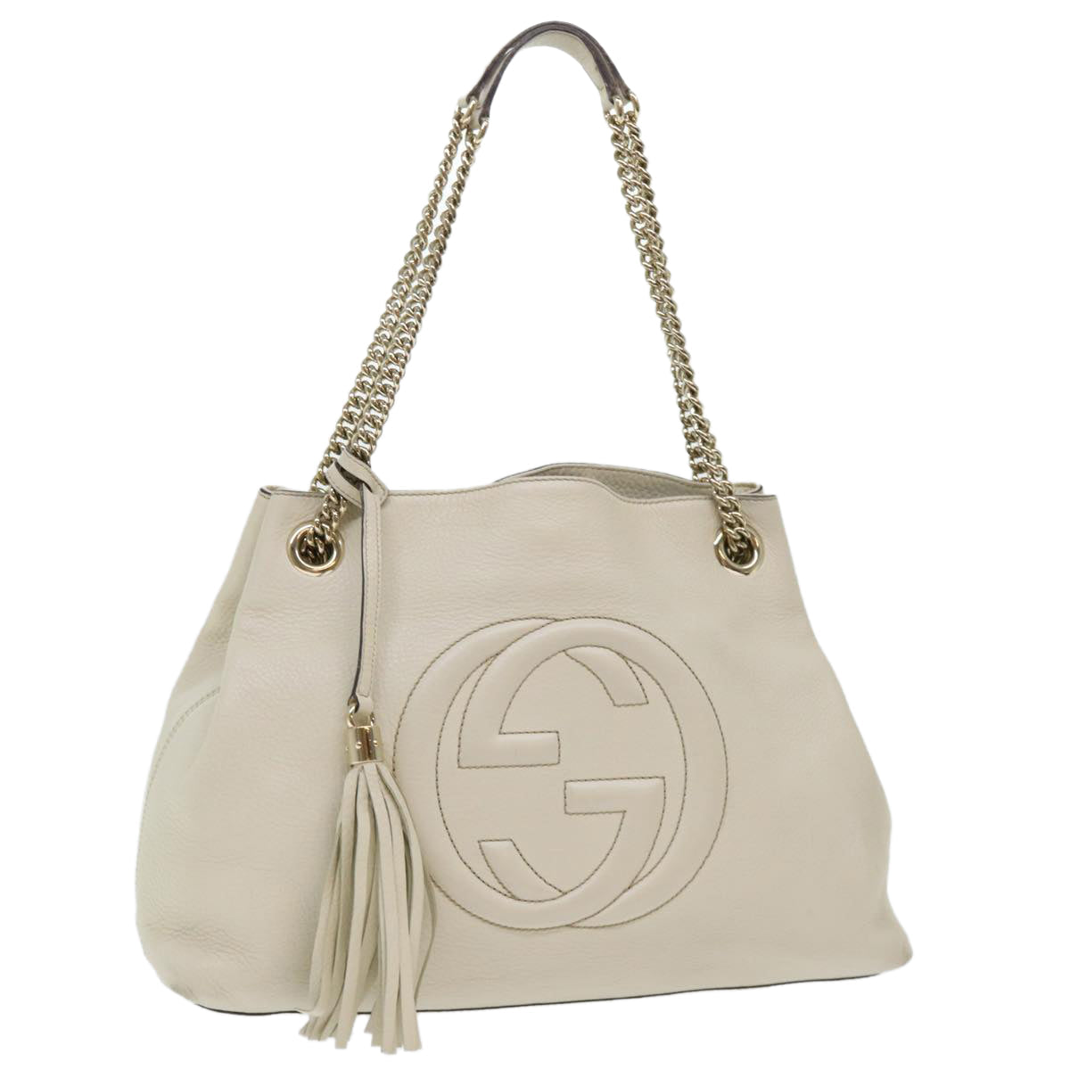 GUCCI Soho Chain Shoulder Bag Leather White 308982 yk8266