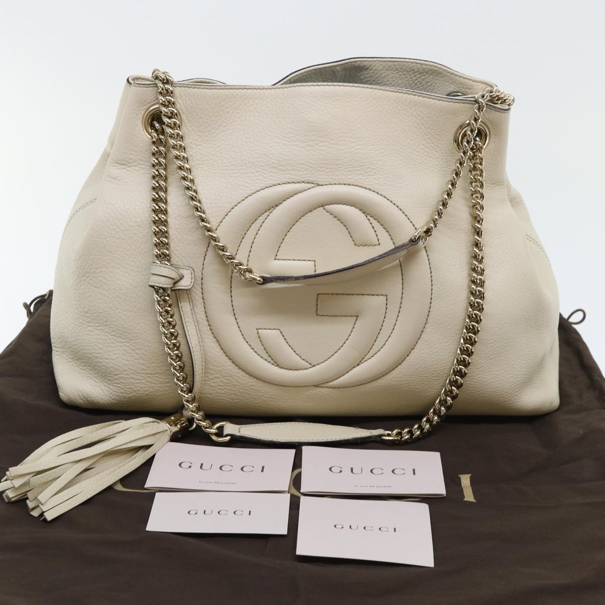 GUCCI Soho Chain Shoulder Bag Leather White 308982 yk8266