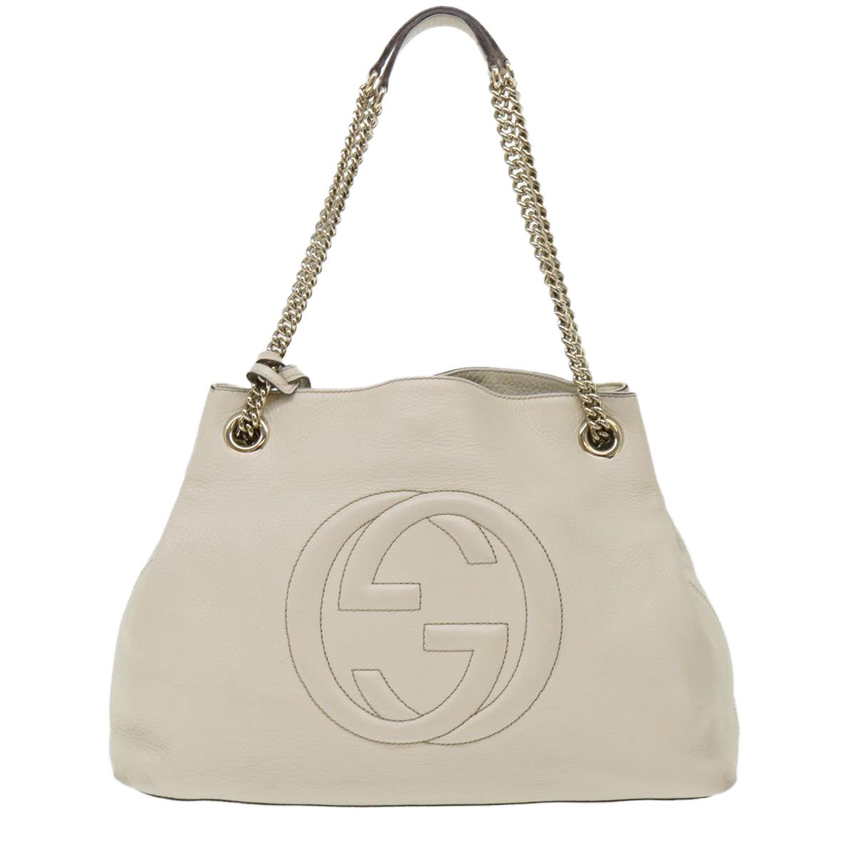 GUCCI Soho Chain Shoulder Bag Leather White 308982 yk8266