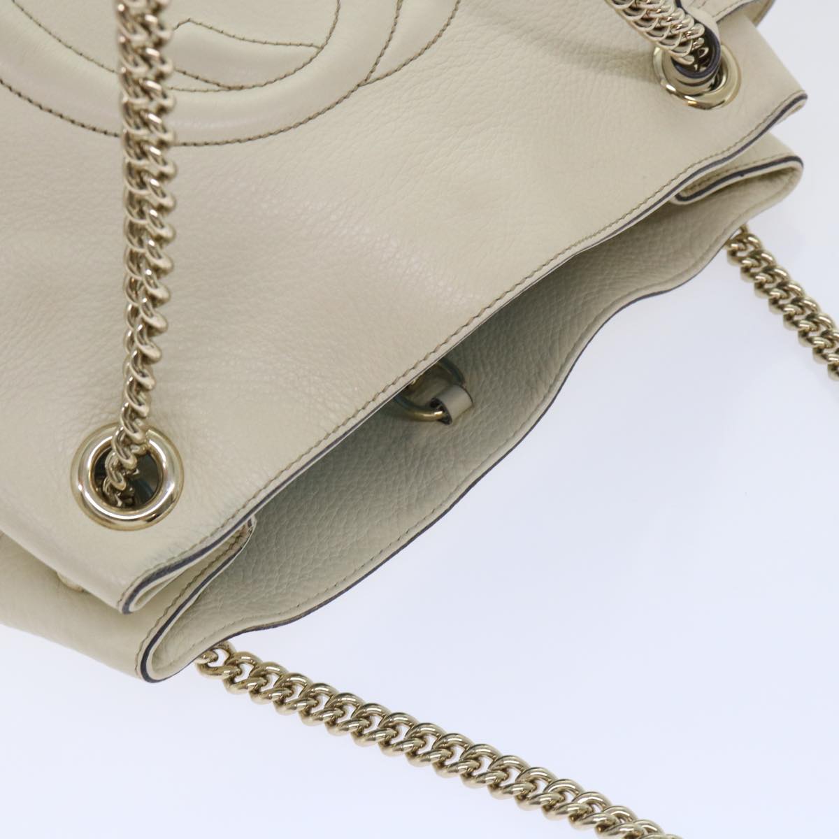 GUCCI Soho Chain Shoulder Bag Leather White 308982 yk8266