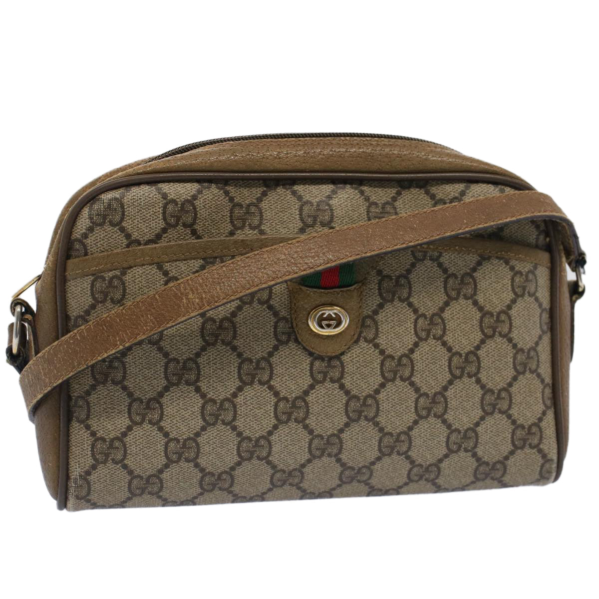 GUCCI GG Canvas Web Sherry Line Shoulder Bag Beige Red 116.02.089 yk8283