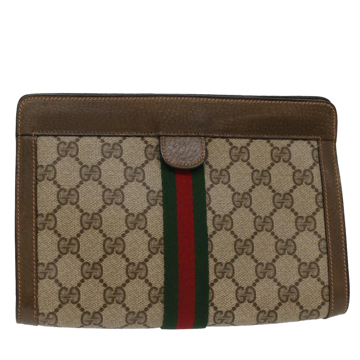 GUCCI GG Canvas Web Sherry Line Clutch Bag Beige Red Green 89.01.001 yk8285